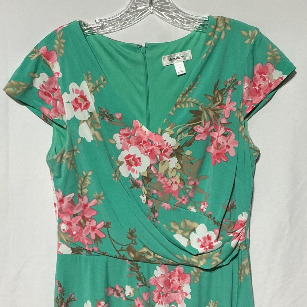 Dress Barn Womens Teal Floral Wrap Dress Sz 12P - Picture 2 of 6